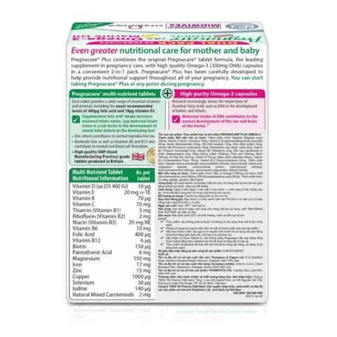 Viên bổ bầu Pregnacare Plus Omega 3 VITABIOTICS - Hộp 56 Viên Nhập Khẩu