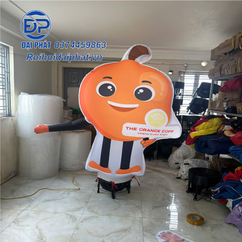 Rối Hơi Quả Cam vẫy tay quảng cáo quán Cafe,Trà Sữa
