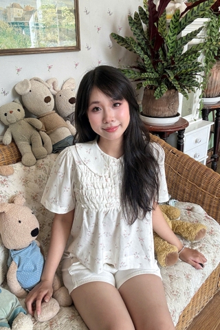 A29650 - A babydoll cổ sen nhún bèo ngực