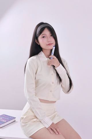 SE2120 - Set áo sơ mi TD kèm váy ngắn đính nơ