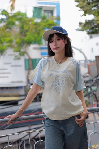 A29823- Áo thun TN phối tay thêu mèo Tom