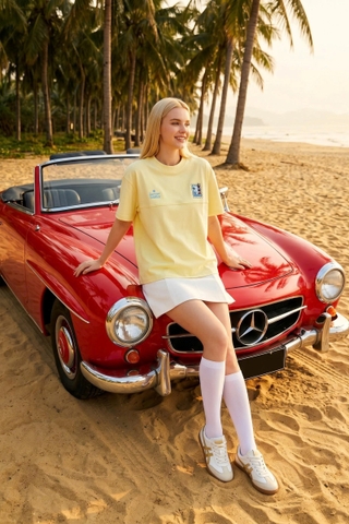 A29699 - A thun boxy rộng in thêu Beach