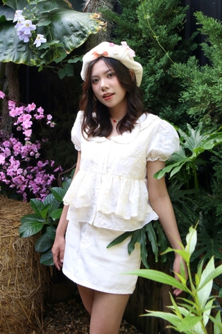 V4067 - 	V J ngắn chữ A lưng liền túi bầu