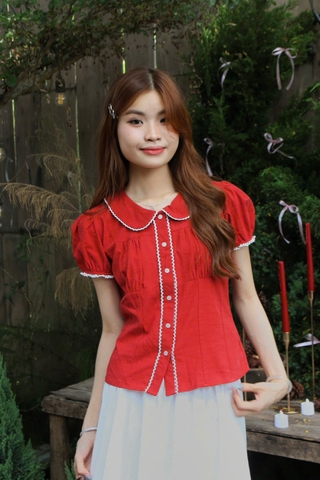 A28836 - A kiểu cổ sen phối ren dún ngực