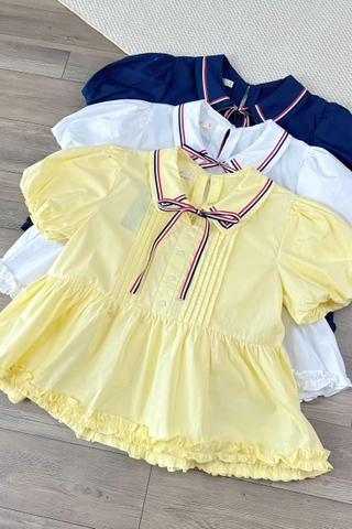 A29644 - A babydoll nhấn li trước lai bèo