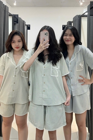 SE1465 - SE 2 món đồ ngủ caro đính nơ