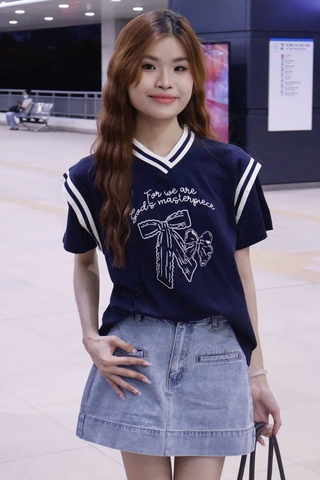 A29152 - A thun phối bo dệt sọc in nơ For we