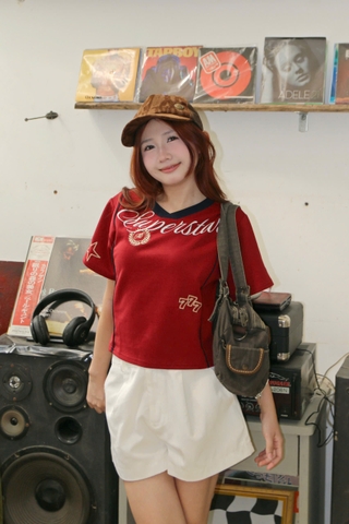 A29896- Áo thun cổ v thể thao in thêu Super