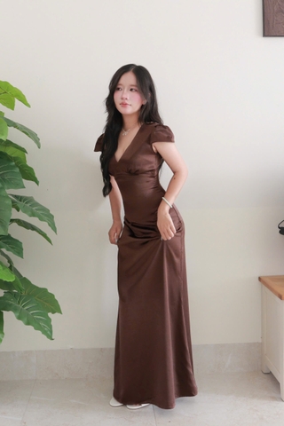 D6295- 	Đầm lụa cổ V dáng dài