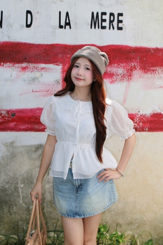 A29883 - Áo babydoll cổ bèo tay phồng