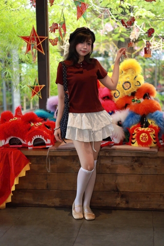 V4145 - Váy thun cotton ngắn 2 tầng buộc nơ