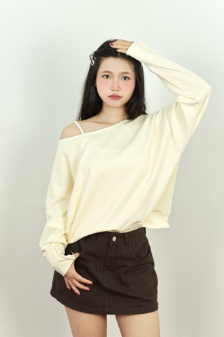 A29968 - Áo sweater thun cotton trễ vai thêu My emotions