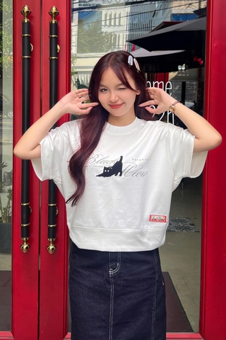 A29842- Áo thun crop in thêu Meow