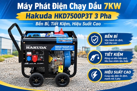 Máy Phát Điện Chạy Dầu 7KW Hakuda HKD7500P3T 3 Pha: Bền Bỉ, Tiết Kiệm, Hiệu Suất Cao