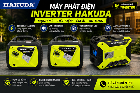 Máy Phát Điện Xăng Inverter Hakuda Siêu Cách Âm – Hoạt Động Êm, Tiết Kiệm
