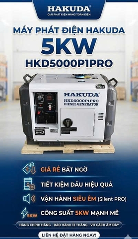 Máy Phát Điện Hakuda 5KW HKD5000P1PRO Chạy Dầu Siêu Êm – Tiết Kiệm Dầu, Giá Rẻ