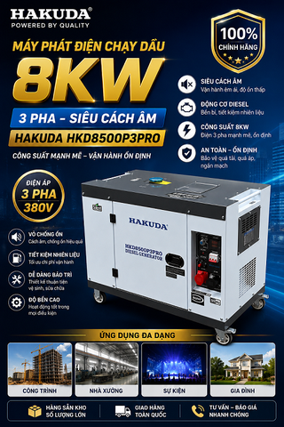 Máy Phát Điện Hakuda 8KW 3 Pha HKD8500P3PRO – Giải Pháp Chống Mất Điện Hiệu Quả