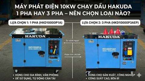 Máy Phát Điện 10KW Chạy Dầu HAKUDA 1 Pha Hay 3 Pha – Nên Chọn Loại Nào?