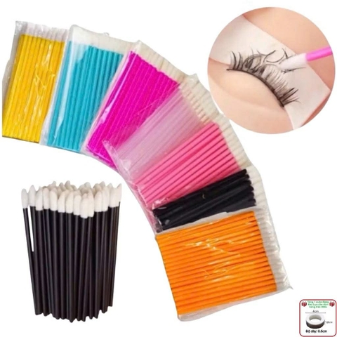 Tăm tháo mi loại đầu to, cọ son môi túi 50 cây (dụng cụ nối mi)