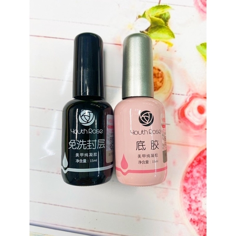 Sơn Gel Hoa Hồng Base ( chai hồng) & Top ( chai màu đen) ,Cứng móng sản phẩm thịnh hành