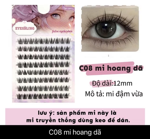 Mi chùm cluster Anime, mi cụm makeup truyền thống không có keo dưới gốc