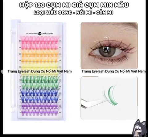 Mi chùm Màu Cluster color 120 Cụm Cong 3D, Mix Màu Hỗ Trợ Trang Điểm, Makeup, Nối Mi