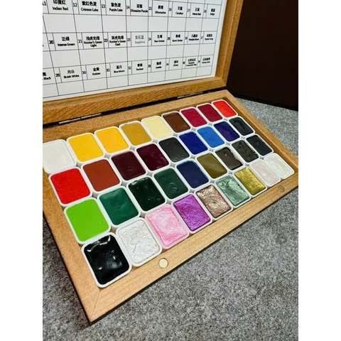 Set màu nước nén 36 màu hộp gỗ Vinimay