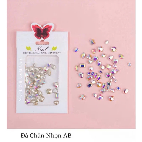 Các loại đá,hoa khô trang trí móng Nail, Đá Khối Chân Nhọn Mixsize