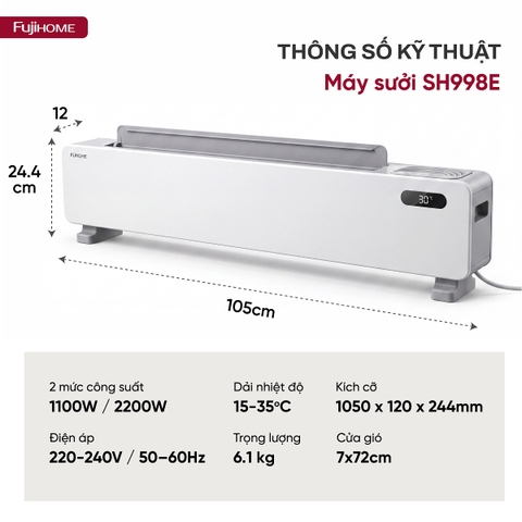 Máy sưởi để sàn (máy sưởi chân tường) thông minh Fujihome SH998E