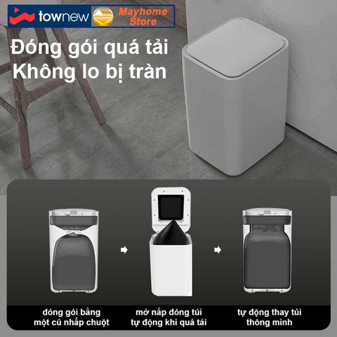 Thùng Rác Tự Động Thông Minh Townew T1S 15.5L - Tự Động Hàn Đóng Gói Túi Rác, Thay Túi Rác Với 2 Màu Đen và Trắng