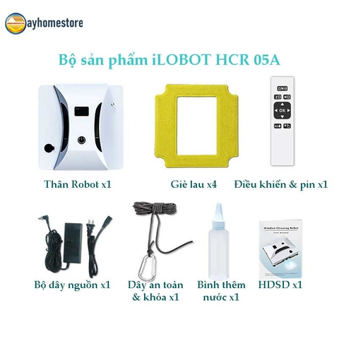 Robot Lau Kính Tự Động Phun Nước Siêu Âm iLOBOT HCR 05A Lau Kính Có Khung & Không Có Khung Với UPS Chống Rơi 20 Phút