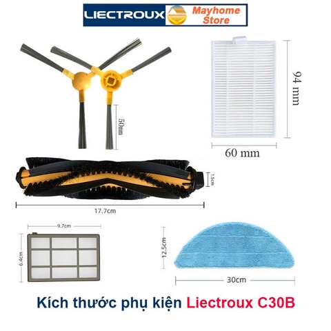 Phụ kiện robot hút bụi Liectroux C30B, Chổi lăn, chổi cạnh, lọc bụi, khăn lau Liectroux C30B