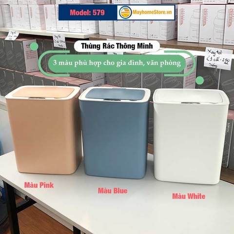 Thùng Rác Cảm Ứng Tự Động Thông Minh Pin Sạc Cổng USB Bản Nâng Cấp 2022 Cảm Ứng Kép 3 Chiều Dung tích 14L Chống Nước Tốt