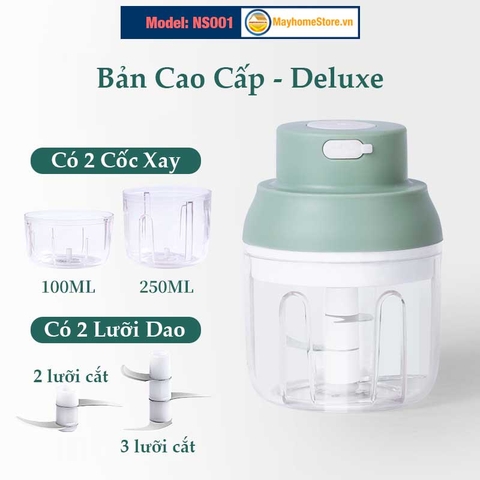 Máy Xay Thực Phẩm [Mạnh] Đa Chức Năng Cầm Tay Không Dây Sạc USB An Toàn xay thịt, tỏi, xay củ quả dung tích 100 & 250 ml