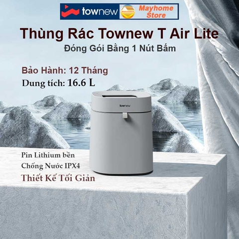 Thùng Rác Tự Động Thông Minh Xiaomi Townew T Air Lite 16.6L Thiết Kế Tối Giản, Tự Động Đóng Gói, Chống Nước IPX4