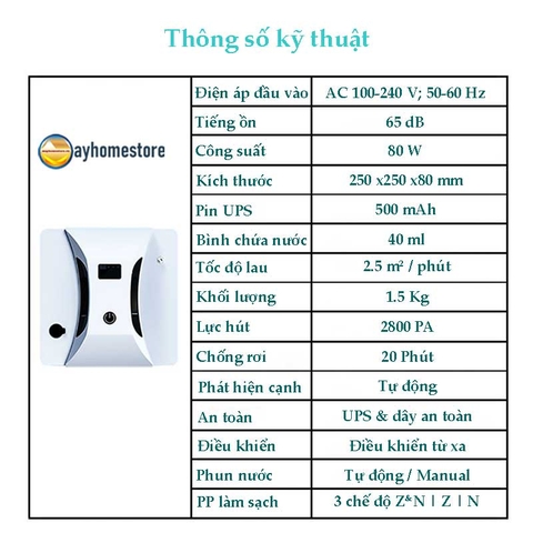Robot Lau Kính Tự Động Phun Nước Siêu Âm iLOBOT HCR 05A Lau Kính Có Khung & Không Có Khung Với UPS Chống Rơi 20 Phút