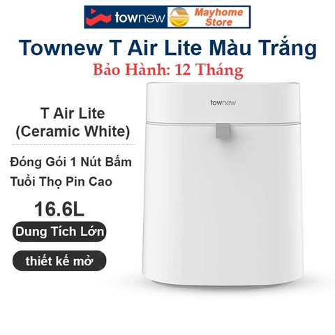 Thùng Rác Tự Động Thông Minh Xiaomi Townew T Air Lite 16.6L Thiết Kế Tối Giản, Tự Động Đóng Gói, Chống Nước IPX4