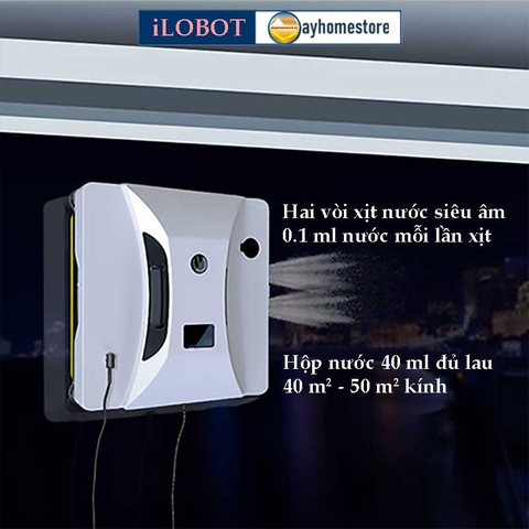 Robot Lau Kính Tự Động Phun Nước Siêu Âm iLOBOT HCR 05A Lau Kính Có Khung & Không Có Khung Với UPS Chống Rơi 20 Phút