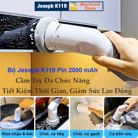Máy Cọ Rửa Điện Đa Năng Jesopb K119 Sạc USB Pin 2000 mAh, Chống Nước Toàn Thân IPX7, Tương Thích Với Nhiều Đầu Cọ Jesopb