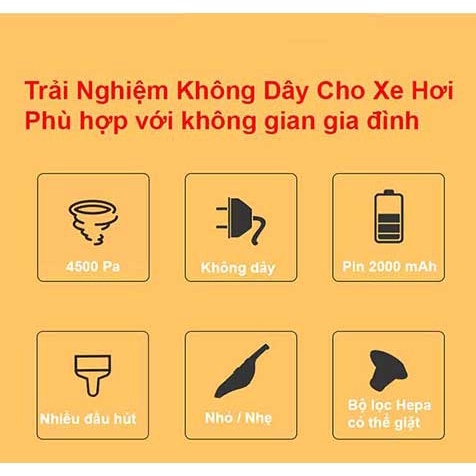 Máy hút bụi ô tô, giường nệm, sofa không dây cầm tay lực hút mạnh, pin lithium ion 2000 mAh, chính hãng TCL CX10