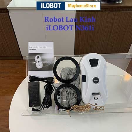 Robot lau kính tự động phun nước iLOBOT N361i (HCR 11)bản 2021 chống rơi 20 phút khi mất điện màu trắng với 10 khăn lau
