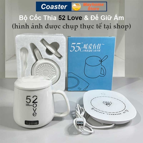Bộ Đế Hâm Nóng Coaster & Cốc Thìa Giữ Thiệt Độ Ổn Định 55ºC, Làm Nóng Sữa, Trà, Cà Phê,  Nước ..., Làm Ấm Mọi Chất Liệu