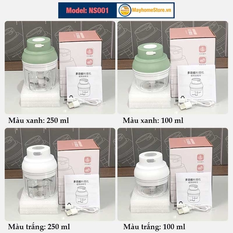 Máy Xay Thực Phẩm [Mạnh] Đa Chức Năng Cầm Tay Không Dây Sạc USB An Toàn xay thịt, tỏi, xay củ quả dung tích 100 & 250 ml