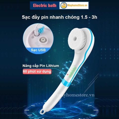 Bàn Chải Tắm Điện Chống Nước Cầm Tay Sạc Pin Với 5 Đầu Làm Sạch Da, Tẩy Tế Bào Chết, Mềm Mại Với Da, Massage Nhẹ Nhàng