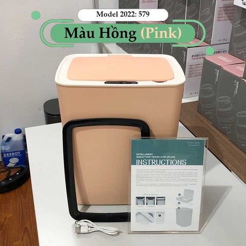 Thùng Rác Cảm Ứng Tự Động Thông Minh Pin Sạc Cổng USB Bản Nâng Cấp 2022 Cảm Ứng Kép 3 Chiều Dung tích 14L Chống Nước Tốt