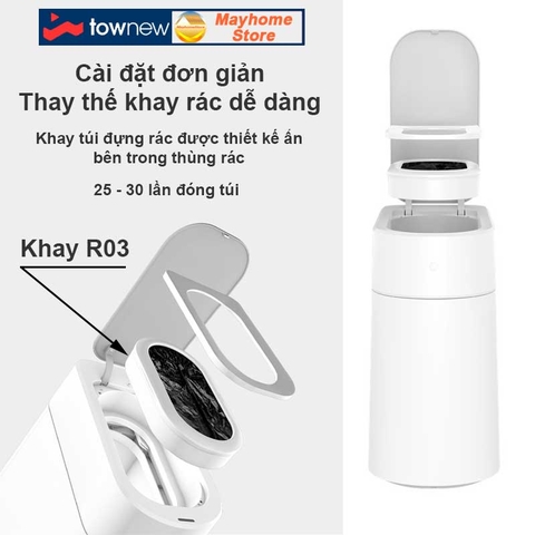 Thùng Rác Tự Động Thông Minh Xiaomi Townew T3 13L - Tự Động Hàn Đóng Gói Túi Rác Thay Túi Rác phù hợp cho không gian hẹp