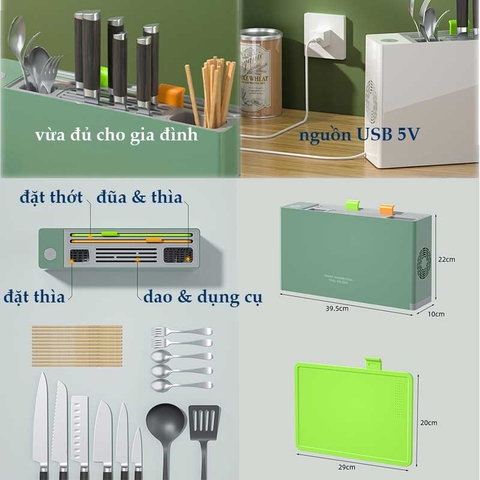Máy Sấy Tiệt Trùng Dao Thớt Đũa [Kèm 2 Thớt] Khử Khuẩn Với 5 Đèn TIA UV SANSUI An Toàn, Đẹp Tiện Lợi Cho Bếp Gia Đình
