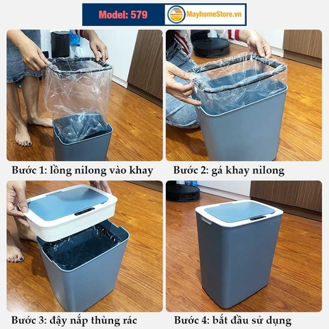 Thùng Rác Cảm Ứng Tự Động Thông Minh Pin Sạc Cổng USB Bản Nâng Cấp 2022 Cảm Ứng Kép 3 Chiều Dung tích 14L Chống Nước Tốt