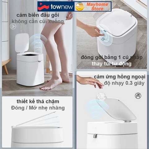 Thùng Rác Tự Động Thông Minh Xiaomi Townew T Air X 13.5L Màu Trắng Nâng Cấp Giảm Tiếng Ồn Cho Phòng Ngủ, Phòng Khách