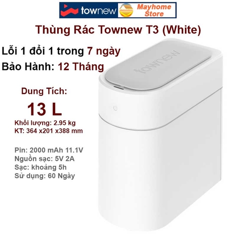 Thùng Rác Tự Động Thông Minh Xiaomi Townew T3 13L - Tự Động Hàn Đóng Gói Túi Rác Thay Túi Rác phù hợp cho không gian hẹp